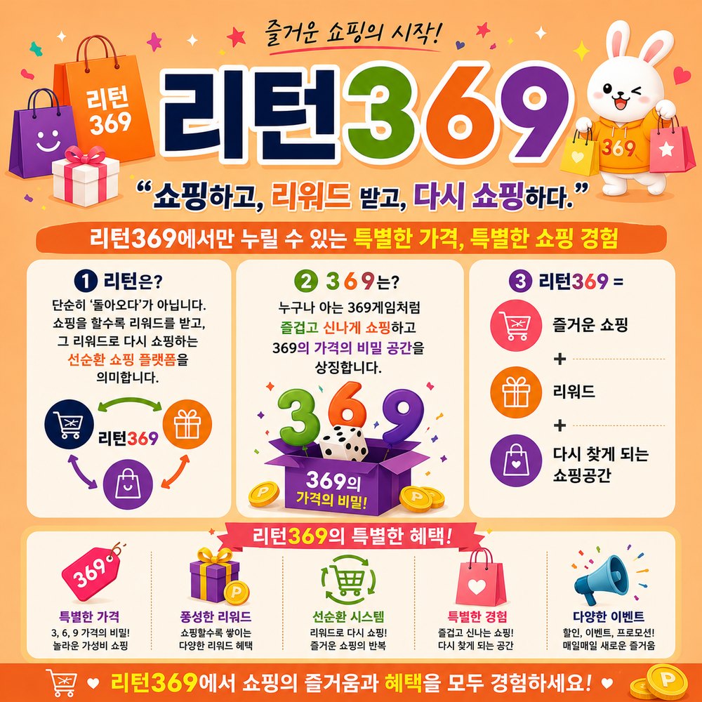 리턴369 — 쇼핑하고, 리워드 받고, 다시 쇼핑하다. 리턴369에서만 누릴 수 있는 특별한 가격과 특별한 쇼핑 경험